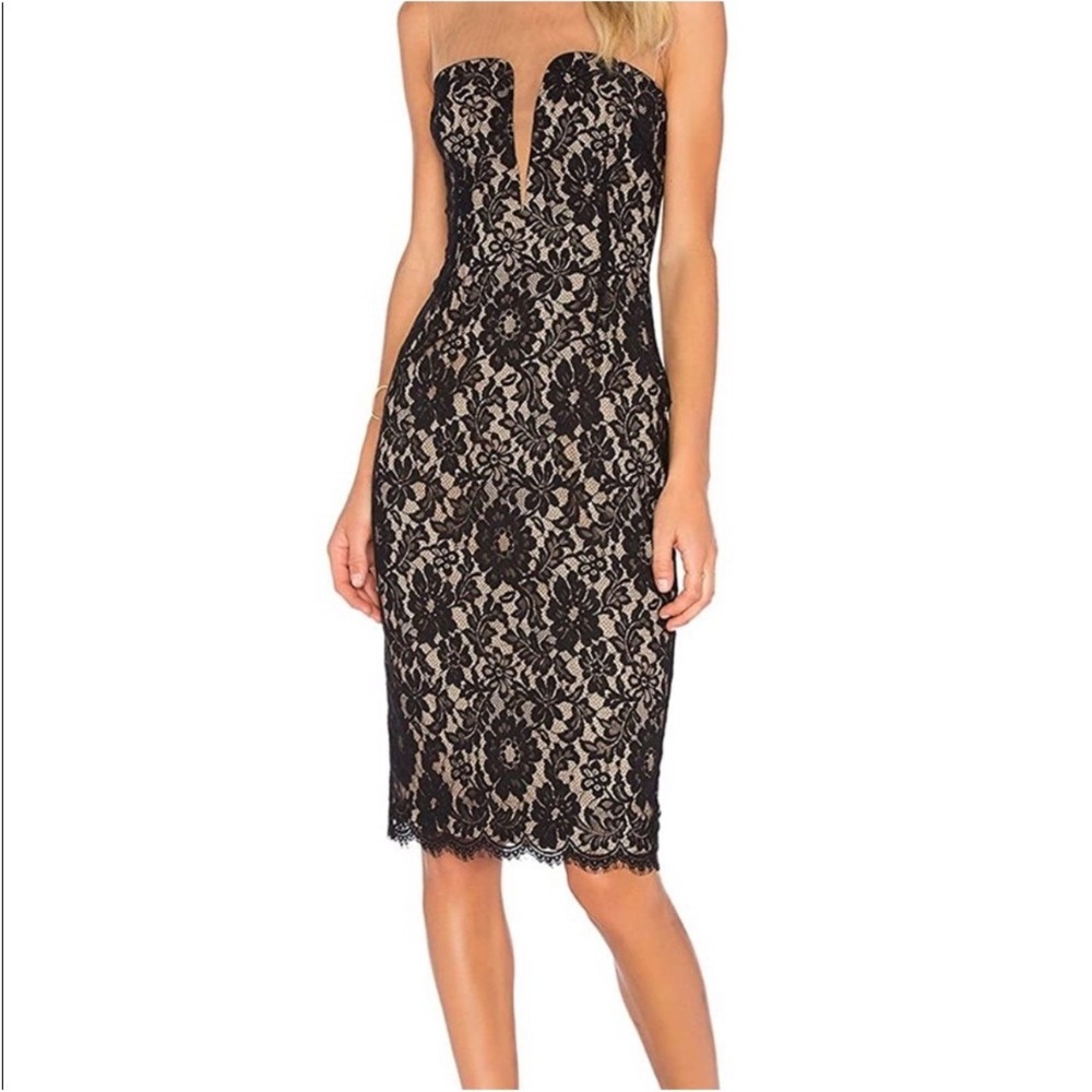 Bailey 44 Lace Midi Dress Womens 0 Black Nude Sweetheart Illusion Mesh - Picture 1 of 14